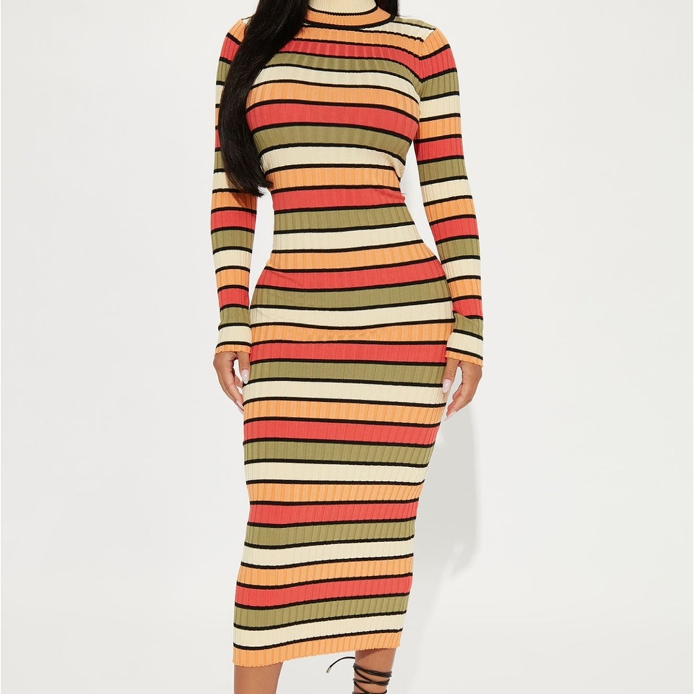 Long Sleeve Striped Multicolor Dress
